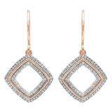 0.24 Carat (ctw) 10K Rose Gold Round Cut White Diamond Ladies Cushion Shape Dangling Drop Earrings 1/4 CT