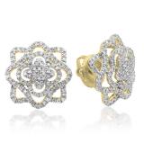 0.40 Carat (ctw) 10K Yellow Gold Round Cut White Diamond Ladies Cluster Flower Micro Pave Stud Earrings