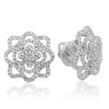 0.40 Carat (ctw) 14K White Gold Round Cut White Diamond Ladies Cluster Flower Micro Pave Stud Earrings