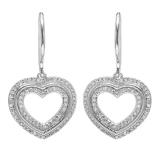 0.25 Carat (ctw) 10K White Gold Round Cut White Diamond Ladies Heart Shape Dangling Drop Earrings 1/4 CT