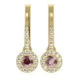 0.42 Carat (ctw) 10K Yellow Gold Round Champagne Diamond & White Diamond Ladies Halo Style Dangling Drop Earrings