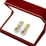 0.42 Carat (ctw) 10K Yellow Gold Round Champagne Diamond & White Diamond Ladies Halo Style Dangling Drop Earrings