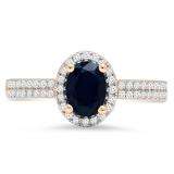 1.40 Carat (ctw) 14K Rose Gold Oval Cut Blue Sapphire & Round Cut White Diamond Ladies Bridal Halo Style Engagement Ring