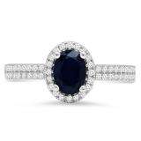 1.40 Carat (ctw) 14K White Gold Oval Cut Blue Sapphire & Round Cut White Diamond Ladies Bridal Halo Style Engagement Ring