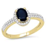 1.40 Carat (ctw) 14K Yellow Gold Oval Cut Blue Sapphire & Round Cut White Diamond Ladies Bridal Halo Style Engagement Ring