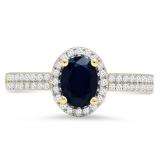 1.40 Carat (ctw) 14K Yellow Gold Oval Cut Blue Sapphire & Round Cut White Diamond Ladies Bridal Halo Style Engagement Ring