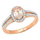 0.85 Carat (ctw) 10K Rose Gold Oval Cut Morganite & Round Cut White Diamond Ladies Split Shank Bridal Halo Engagement Ring