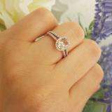 0.85 Carat (ctw) 10K Rose Gold Oval Cut Morganite & Round Cut White Diamond Ladies Split Shank Bridal Halo Engagement Ring