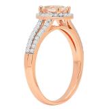 0.85 Carat (ctw) 14K Rose Gold Oval Cut Morganite & Round Cut White Diamond Ladies Split Shank Bridal Halo Engagement Ring
