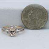 0.85 Carat (ctw) 14K Rose Gold Oval Cut Morganite & Round Cut White Diamond Ladies Split Shank Bridal Halo Engagement Ring