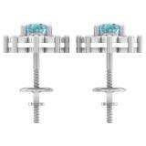 1.15 Carat (ctw) 10K White Gold Oval Cut Blue Topaz & Round Cut White Diamond Ladies Flower Shape Cluster Fashion Stud Earrings