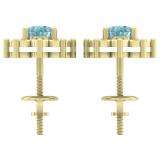 1.15 Carat (ctw) 10K Yellow Gold Oval Cut Blue Topaz & Round Cut White Diamond Ladies Flower Shape Cluster Fashion Stud Earrings