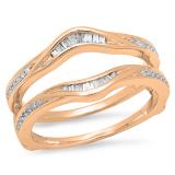 0.25 Carat (ctw) 10K Rose Gold Round & Baguette Cut White Diamond Ladies Anniversary Wedding Band Enhancer Double Guard Ring 1/4 CT