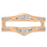 0.25 Carat (ctw) 10K Rose Gold Round & Baguette Cut White Diamond Ladies Anniversary Wedding Band Enhancer Double Guard Ring 1/4 CT