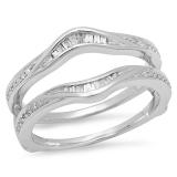 0.25 Carat (ctw) 10K White Gold Round & Baguette Cut White Diamond Ladies Anniversary Wedding Band Enhancer Double Guard Ring 1/4 CT