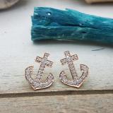 0.32 Carat (ctw) 10K Rose Gold Round Cut White Diamond Ladies Anchor Stud Earrings 1/3 CT