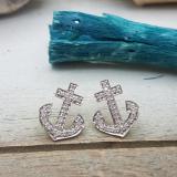 0.32 Carat (ctw) 18K White Gold Round Cut White Diamond Ladies Anchor Stud Earrings 1/3 CT