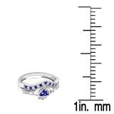 0.25 Carat (ctw) 10K White Gold Round Cut White Diamond & Blue Sapphire Ladies Bridal Irish Love & Friendship Heart Shape Engagement Ring Set 1/4 CT