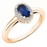 0.70 Carat (ctw) 10K Rose Gold Oval Cut Blue Sapphire & Round White Diamond Ladies Bridal Halo Engagement Ring 3/4 CT