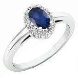 0.70 Carat (ctw) 10K White Gold Oval Cut Blue Sapphire & Round White Diamond Ladies Bridal Halo Engagement Ring 3/4 CT
