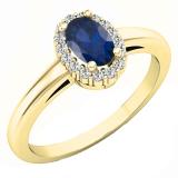 0.70 Carat (ctw) 10K Yellow Gold Oval Cut Blue Sapphire & Round White Diamond Ladies Bridal Halo Engagement Ring 3/4 CT
