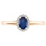 0.70 Carat (ctw) 14K Rose Gold Oval Cut Blue Sapphire & Round White Diamond Ladies Bridal Halo Engagement Ring 3/4 CT