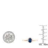 0.70 Carat (ctw) 14K Rose Gold Oval Cut Blue Sapphire & Round White Diamond Ladies Bridal Halo Engagement Ring 3/4 CT