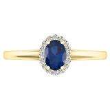 0.70 Carat (ctw) 14K Yellow Gold Oval Cut Blue Sapphire & Round White Diamond Ladies Bridal Halo Engagement Ring 3/4 CT