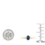 0.70 Carat (ctw) 14K Yellow Gold Oval Cut Blue Sapphire & Round White Diamond Ladies Bridal Halo Engagement Ring 3/4 CT