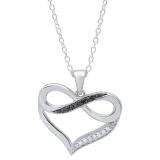 0.10 Carat (ctw) Sterling Silver Round Black & White Diamond Ladies Infinity Heart Pendant (Silver Chain Included) 1/10 CT