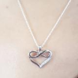 0.10 Carat (ctw) Sterling Silver Round Black & White Diamond Ladies Infinity Heart Pendant (Silver Chain Included) 1/10 CT