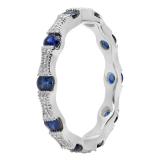 1.20 Carat (ctw) 10K White Gold Round Blue Sapphire & White Diamond Ladies Vintage Style Anniversary Wedding Eternity Band Stackable Ring 1 1/4 CT