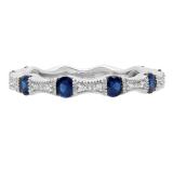 1.20 Carat (ctw) 10K White Gold Round Blue Sapphire & White Diamond Ladies Vintage Style Anniversary Wedding Eternity Band Stackable Ring 1 1/4 CT