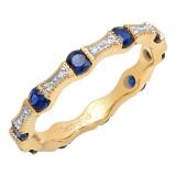 1.20 Carat (ctw) 10K Yellow Gold Round Blue Sapphire & White Diamond Ladies Vintage Style Anniversary Wedding Eternity Band Stackable Ring 1 1/4 CT