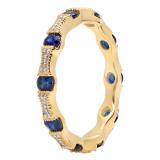 1.20 Carat (ctw) 10K Yellow Gold Round Blue Sapphire & White Diamond Ladies Vintage Style Anniversary Wedding Eternity Band Stackable Ring 1 1/4 CT