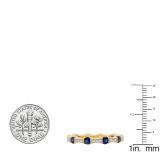 1.20 Carat (ctw) 10K Yellow Gold Round Blue Sapphire & White Diamond Ladies Vintage Style Anniversary Wedding Eternity Band Stackable Ring 1 1/4 CT