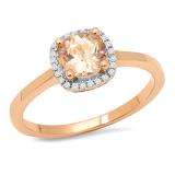 0.85 Carat (ctw) 10K Rose Gold Round Cut Morganite & White Diamond Ladies Halo Style Bridal Engagement Ring