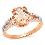 1.45 Carat (ctw) 10K Rose Gold Oval Cut Morganite & Round Cut White Diamond Ladies Bridal Split Shank Engagement Ring 1 1/2 CT