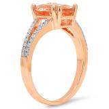 1.45 Carat (ctw) 10K Rose Gold Oval Cut Morganite & Round Cut White Diamond Ladies Bridal Split Shank Engagement Ring 1 1/2 CT