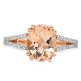 1.45 Carat (ctw) 10K Rose Gold Oval Cut Morganite & Round Cut White Diamond Ladies Bridal Split Shank Engagement Ring 1 1/2 CT