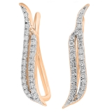 0.22 Carat (ctw) 10K Rose Gold Round Cut White Diamond Ladies Double Row Crawler Climber Earrings 1/4 CT