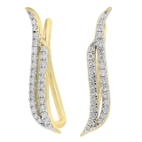 0.22 Carat (ctw) 14K Yellow Gold Round Cut White Diamond Ladies Double Row Crawler Climber Earrings 1/4 CT