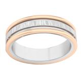 10K White & Rose Gold Men's Wedding Band Edged Plain Shiny Polished Traditional Fit