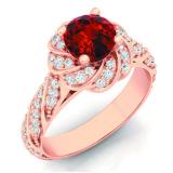 1.30 Carat (ctw) 14K Rose Gold Round Cut Ruby & White Diamond Ladies Bridal Engagement Ring