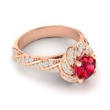 1.30 Carat (ctw) 14K Rose Gold Round Cut Ruby & White Diamond Ladies Bridal Engagement Ring
