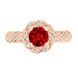1.30 Carat (ctw) 14K Rose Gold Round Cut Ruby & White Diamond Ladies Bridal Engagement Ring