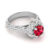 1.30 Carat (ctw) 14K White Gold Round Cut Ruby & White Diamond Ladies Bridal Engagement Ring