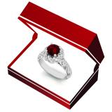 1.30 Carat (ctw) 14K White Gold Round Cut Ruby & White Diamond Ladies Bridal Engagement Ring