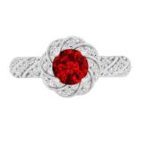 1.30 Carat (ctw) 14K White Gold Round Cut Ruby & White Diamond Ladies Bridal Engagement Ring