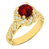 1.30 Carat (ctw) 14K Yellow Gold Round Cut Ruby & White Diamond Ladies Bridal Engagement Ring